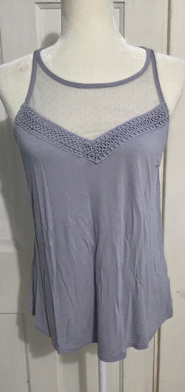 Maurices Tank Top Gray Halter Crochet Mesh Camisole Shirt Women's Size M